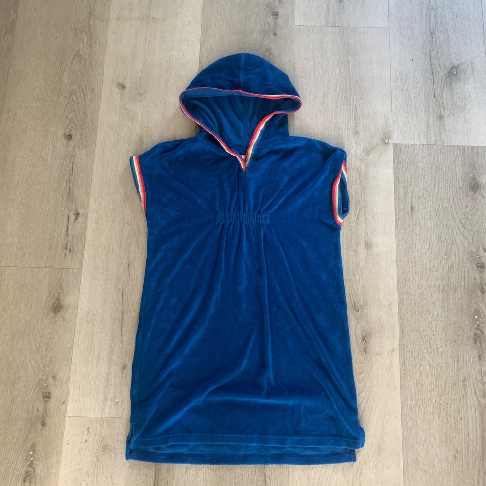 Hanna Andersson Kids Blue Terry Cloth Hooded Beach Cover Up Rainbow US 10 140cm